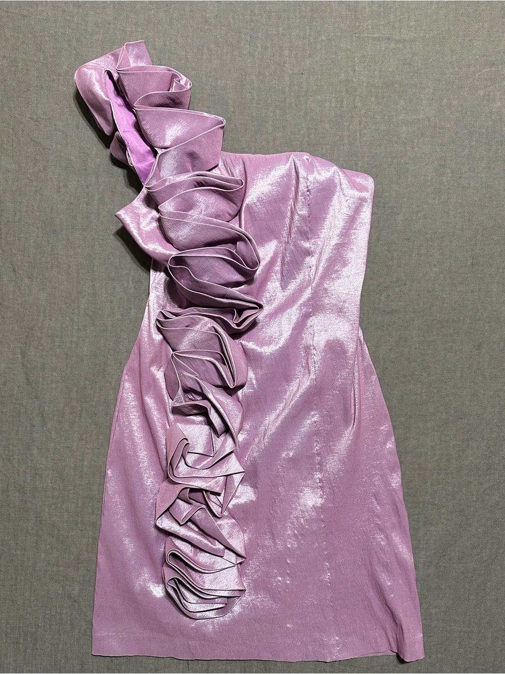 Romeo & Juliet Couture Shimmery Lilac One-Shoulder Ruffle Dress